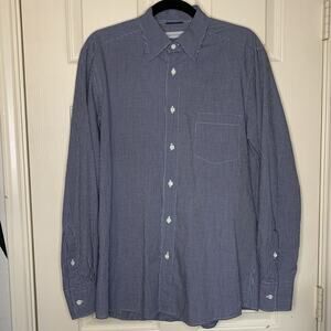 ERMENEGILDO ZEGNA Large Mens Button Down Shirt Black Striped